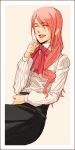  kirijou_mitsuru laughing long_hair persona persona_3 red_hair redhead ribbon sitting smile yoshida_shiro 