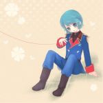  blue_hair camille_bidan gundam kamille_bidan red_string short_hair sitting string suzushiro_haru uniform zeta_gundam 