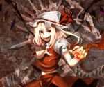  fang flandre_scarlet hat midriff red_eyes skeleton solo tomasu tongue touhou wings yandere 