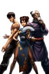  braid breasts capcom china_dress chinadress chinese_clothes chun-li double_bun earrings fan fei_long gen gen_(street_fighter) jewelry muscle omar_dogan pantyhose short_hair side_slit signature street_fighter thigh-highs udon udon_entertainment 