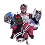  4boys belt bodysuit helmet kamen_rider kamen_rider_abyss kamen_rider_dcd kamen_rider_decade kamen_rider_knight kamen_rider_ryuki kamen_rider_ryuki_(series) looking_back multiple_boys simple_background white_background 