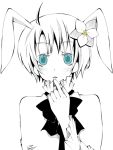  bad_id blue_eyes blush bunny_ears hair_ornament monochrome rabbit_ears ribbon short_hair shuuya_natsune spot_color 