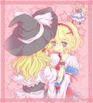  abyss_of_parliament blonde_hair blue_eyes blush covering_eyes doll hair_ornament hairband hairclip hat highres incipient_kiss kirisame_marisa north_abyssor shanghai shanghai_doll short_hair star touhou v_arms witch_hat wrist_cuffs yellow_eyes yuri 