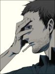  cigarette doujima_ryoutarou facial_hair male manly monochrome persona persona_4 police solo stubble yoshida_shiro 