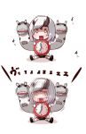  &gt;:d 1girl :d alarm_clock blush chibi clock commentary_request fangs heavy_cruiser_hime himano_(himano_n) horns kantai_collection multiple_views open_mouth shaking shinkaisei-kan smile teeth trembling white_hair yellow_eyes 