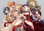  6+girls absurdres au&scaron;rinė black_hair blonde_hair blue_eyes blush braid breast_hold breasts brown_hair cape character_request cleavage crying dress fire flower gabiya giltine grey_hair highres jewelry laima long_hair monster multiple_girls necklace no_bra poseich red_eyes redhead saulė see-through short_hair single_braid smile torn_clothes tree_of_savior twintails vakarinė wings 