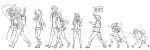  1boy 1girl age_progression artist_request dakimakura greyscale long_hair middle_finger monochrome skirt source_request thigh-highs 