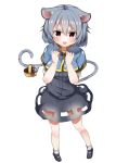  1girl animal_ears capelet grey_hair highres mouse mouse_ears mouse_tail nazrin open_mouth red_eyes short_hair solo tail takashi_(nekoro) touhou white_background 
