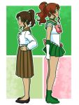  2girls back-to-back belt bishoujo_senshi_sailor_moon bow bowtie brown_hair buckle dual_persona elbow_gloves full_body gloves green_eyes hands_on_hips kino_makoto long_sleeves miniskirt multiple_girls pleated_skirt ponytail redhead sailor_jupiter sakurarose12 school_uniform shirt short_sleeves skirt standing w.i.t.c.h. watermark web_address white_gloves white_shirt 