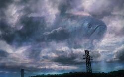  animal building cable clouds cloudy_sky fish flying flying_fish kakotomirai no_humans original oversized_animal power_lines scenery sky surreal 