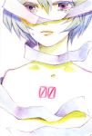  1girl ayanami_rei bandages close-up colored_pencil_(medium) mosspict neon_genesis_evangelion solo tears traditional_media violet_eyes 