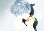  1girl absurdres blue_eyes blue_hair food from_side fruit highres john-n light light_particles lips looking_at_viewer original shadow short_hair solo upper_body 