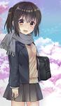  1girl alternate_costume bag cherry_blossoms kantai_collection scarf school_uniform sendai_(kantai_collection) solo two_side_up yuzuttan 