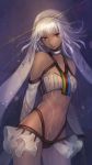  1girl artist_request attila_(fate/grand_order) bangs bare_shoulders bodypaint dark_skin detached_sleeves fate/grand_order fate_(series) long_hair midriff navel red_eyes solo veil white_hair 