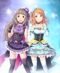  2girls blush brown_eyes brown_hair center_frills dress highres houjou_karen idolmaster idolmaster_cinderella_girls idolmaster_cinderella_girls_starlight_stage kamiya_nao long_hair monza multiple_girls open_mouth red_eyes smile 