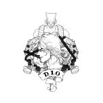  1boy birthmark chain character_name clenched_hands dio_brando earrings flower highres huang_lia jewelry jojo_no_kimyou_na_bouken male_focus monochrome plant profile rose scar spikes stand_(jojo) the_world vines 