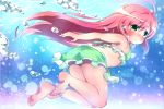  1girl air_bubble barefoot blush breath bubble feet freediving green_eyes holding_breath long_hair looking_at_viewer mochizuki_usagi original redhead soles solo swimming swimsuit toes underwater 