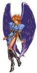  1girl angel_wings artist_request black_wings boots breasts breath_of_fire breath_of_fire_ii bridal_gauntlets derivative_work dress green_eyes knee_boots legs long_hair nina_(breath_of_fire_ii) side_slit solo thighs white_background wings 