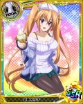  1girl ahoge artist_request beret blonde_hair card_(medium) character_name chess_piece covered_nipples food hat high_school_dxd ice_cream long_hair off-shoulder_sweater official_art pantyhose ribbed_sweater rook_(chess) shidou_irina skirt solo sweater trading_card twintails very_long_hair violet_eyes 