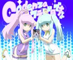  2girls aoki_hagane_no_arpeggio china_dress chinese_clothes dress green_eyes green_hair i-400_(aoki_hagane_no_arpeggio) i-402_(aoki_hagane_no_arpeggio) kamo_3 multiple_girls ponytail purple_hair siblings sisters symmetry thigh-highs twins twintails 