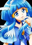  1girl aoki_reika black_background blue_bow blue_eyes blue_hair bow brooch choker cure_beauty female hair_tubes head_wings jewelry long_hair looking_at_viewer magical_girl ninomae precure sidelocks smile smile_precure! solo sparkle tiara upper_body wrist_cuffs 
