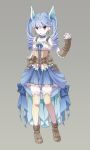  1girl belt belt_pouch blue_dress blue_hair brown_shoes choker dress drill_hair earrings full_body grey_background hair_ornament jewelry long_hair personification pokemon pouch s_(happycolor_329) shoes solo standing thigh-highs twintails wartortle white_legwear wrist_cuffs 