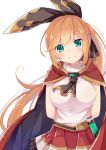  1girl arms_behind_back blush breasts cape clarisse_(granblue_fantasy) granblue_fantasy green_eyes hairband highres koga_rejini long_hair looking_at_viewer orange_hair ponytail simple_background skirt smile solo white_background 