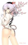  1girl artist_name ass beret cherry_blossoms commentary_request from_behind fundoshi hat highres kantai_collection kashima_(kantai_collection) naruse_hirofumi signature silver_hair solo twintails wavy_hair yamakasa 