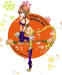  1girl anco28 animal_ears breasts breath_of_fire breath_of_fire_ii bustier cat_ears cat_tail facial_mark furry gloves green_eyes no_panties no_pants orange_hair pointy_ears redhead rinpoo_chuan short_hair solo staff tail white_background 