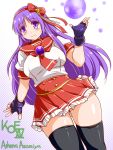  1girl asamiya_athena blush bow commentary_request fingerless_gloves gloves hair_bow hair_ornament hairband jewelry long_hair looking_at_viewer purple_hair school_uniform serafuku skirt smile snk solo star_hair_ornament the_king_of_fighters the_king_of_fighters_xiv thigh-highs violet_eyes yukitaka 