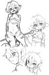  1girl animal_ears breasts breath_of_fire breath_of_fire_ii bustier cat_ears cat_tail cleavage facial_mark furry gloves highres monochrome no_panties no_pants pointy_ears rinpoo_chuan short_hair sketch solo staff tail yuma_ryouhei 
