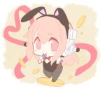  1girl bow bowtie breasts bunny_girl bunny_tail bunnysuit chibi detached_collar headphones large_breasts leotard long_hair looking_at_viewer lowres minoa_(lastswallow) nitroplus pantyhose pink_eyes pink_hair smile solo super_sonico tail wrist_cuffs 