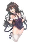  1girl :d animal_ears black_hair blue_eyes blush borrowed_character covered_navel deluxe&lt;&lt;&lt; detached_collar dog_ears gloves highres long_hair necktie open_mouth original panties small_breasts smile solo teeth thigh-highs underwear white_gloves white_legwear white_panties 