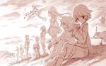  6+girls airplane highres kankurou milihime_taisen military military_uniform multiple_girls sepia uniform 