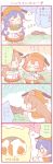  0_0 3girls 4koma :&lt; bag blue_hair bread_crust brown_hair comic emphasis_lines fur_trim hamster hamster_ears hamster_hood history hungry kousaka_honoka long_hair love_live!_school_idol_project minami_kotori multiple_girls orange_hair shoulder_bag sonoda_umi stomach_growling translated ususa70 |_| 