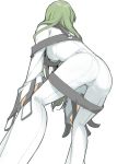  1girl ass back breasts c.c. code_geass creayus green_hair long_hair simple_background solo straitjacket twitter_username white_background 