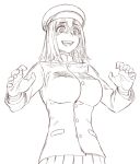  1girl akitsu_maru_(kantai_collection) and breasts gloves hat kantai_collection large_breasts monochrome open_mouth peaked_cap short_hair sketch solo 