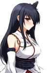  1girl black_hair blush breasts detached_sleeves don_(29219) fusou_(kantai_collection) hair_ornament japanese_clothes kantai_collection large_breasts long_hair looking_at_viewer open_mouth red_eyes solo 