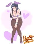  1girl agawa_ryou animal_ears black_hair black_legwear blush breasts bunny_tail bunnysuit cleavage heart hime_cut hyuuga_hinata long_hair naruto pantyhose rabbit_ears solo tail tears violet_eyes wrist_cuffs 