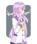  1girl blush character_name d-pad from_side hair_ornament highres long_hair looking_to_the_side neckerchief nepgear neptune_(series) purple_hair solo violet_eyes 