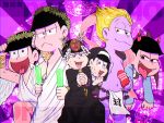  6+boys :&lt; armband artificial_vagina blonde_hair brothers cassock cross cross_necklace crossdressinging dainamo demon_horns demon_wings english fangs habit highres horns laurel_crown loincloth male_focus matsuno_choromatsu matsuno_ichimatsu matsuno_juushimatsu matsuno_karamatsu matsuno_osomatsu matsuno_todomatsu multiple_boys nun osomatsu-kun osomatsu-san priest purple_skin sextuplets siblings sunburst sweat tenga toga wings 