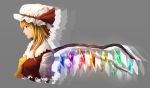  1girl afterimage ascot blonde_hair bow expressionless flandre_scarlet grey_background hat hat_bow lips minami_koyogi mob_cap profile red_eyes red_vest shirt short_hair side_ponytail simple_background solo touhou upper_body white_shirt wings 