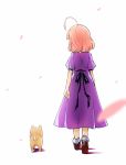  1girl ahoge back dress from_behind gakkou_gurashi! hair_ornament long_hair pink_hair sakura_megumi school_uniform taroumaru_(gakkou_gurashi) walking walking_away yamato_(muchuu_paradigm) 