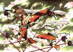  1boy absurdres brown_hair character_request cherry_blossoms clamp green_eyes highres holding holding_sword holding_weapon male_focus solo sword tsubasa_chronicle weapon 