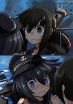  2girls :d akatsuki_(kantai_collection) anchor_symbol black_hair blush commentary crying crying_with_eyes_open flat_cap fubuki_(kantai_collection) green_eyes hat kantai_collection multiple_girls open_mouth purple_hair smile tears usui_harusame violet_eyes 
