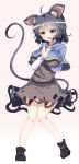  1girl ahoge alternate_breast_size animal_ears capelet grey_hair highres mouse_ears mouse_tail nazrin open_mouth pigeon-toed red_eyes short_hair solo tail takashi_(nekoro) touhou 