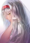 1girl absurdres from_side hair_tousle hairband hand_in_hair headband highres ise_dango japanese_clothes kantai_collection light_smile long_hair looking_at_viewer miko profile shoukaku_(kantai_collection) side_glance silver_hair simple_background sketch solo upper_body white_background yellow_eyes 