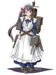  1girl adapted_costume akebono_(kantai_collection) alternate_costume apron bell cannon dress enmaided flower hair_bell hair_flower hair_ornament jingle_bell kantai_collection long_hair machinery maid maid_apron maid_headdress neck_ribbon purple_hair ribbon side_ponytail smokestack solo tatsumi_rei torpedo turret very_long_hair violet_eyes 