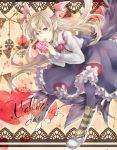  1girl blonde_hair bow fang full_body gift heart holding holding_gift leaning_forward long_hair long_sleeves looking_at_viewer open_mouth pointy_ears red_eyes shoes shunatsu_(shisui) solo tail valentine 