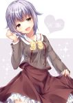  1girl :d brown_eyes hair_ornament hairclip highres idolmaster idolmaster_cinderella_girls koshimizu_sachiko ntk_(7t5) open_mouth purple_hair short_hair smile solo 